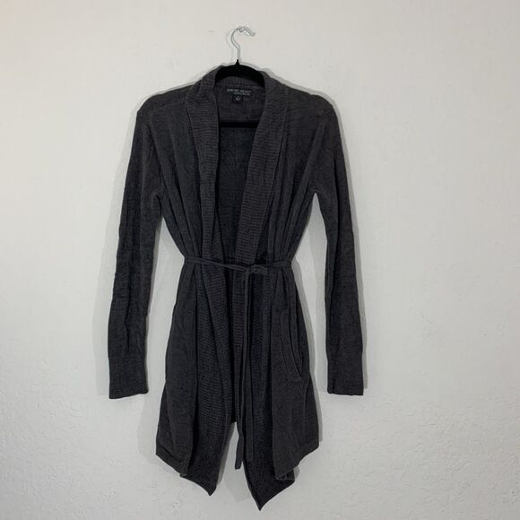 Barefoot Dreams CozyChic Ultra Lite Cardigan S Dark Gray Tie Belt Pockets Luxury - Picture 2 of 10
